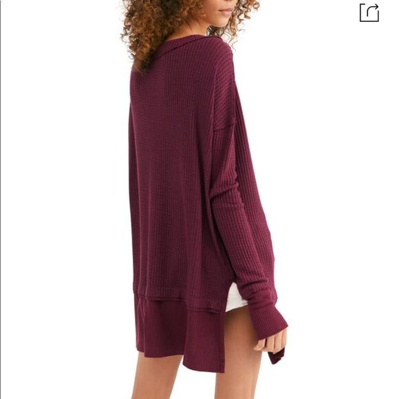 NWT Free People North Shore Thermal Knit Tunic Top In Burgundy - Picture 2 of 6